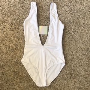 NWT White one piece swim with deep plunge